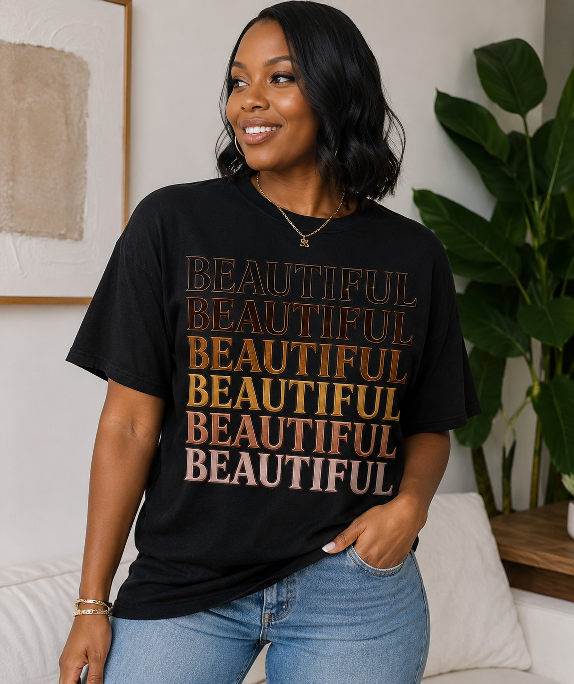 Beautiful Repeated Affirmation White Tee | Minimalist Self-Love Shirt