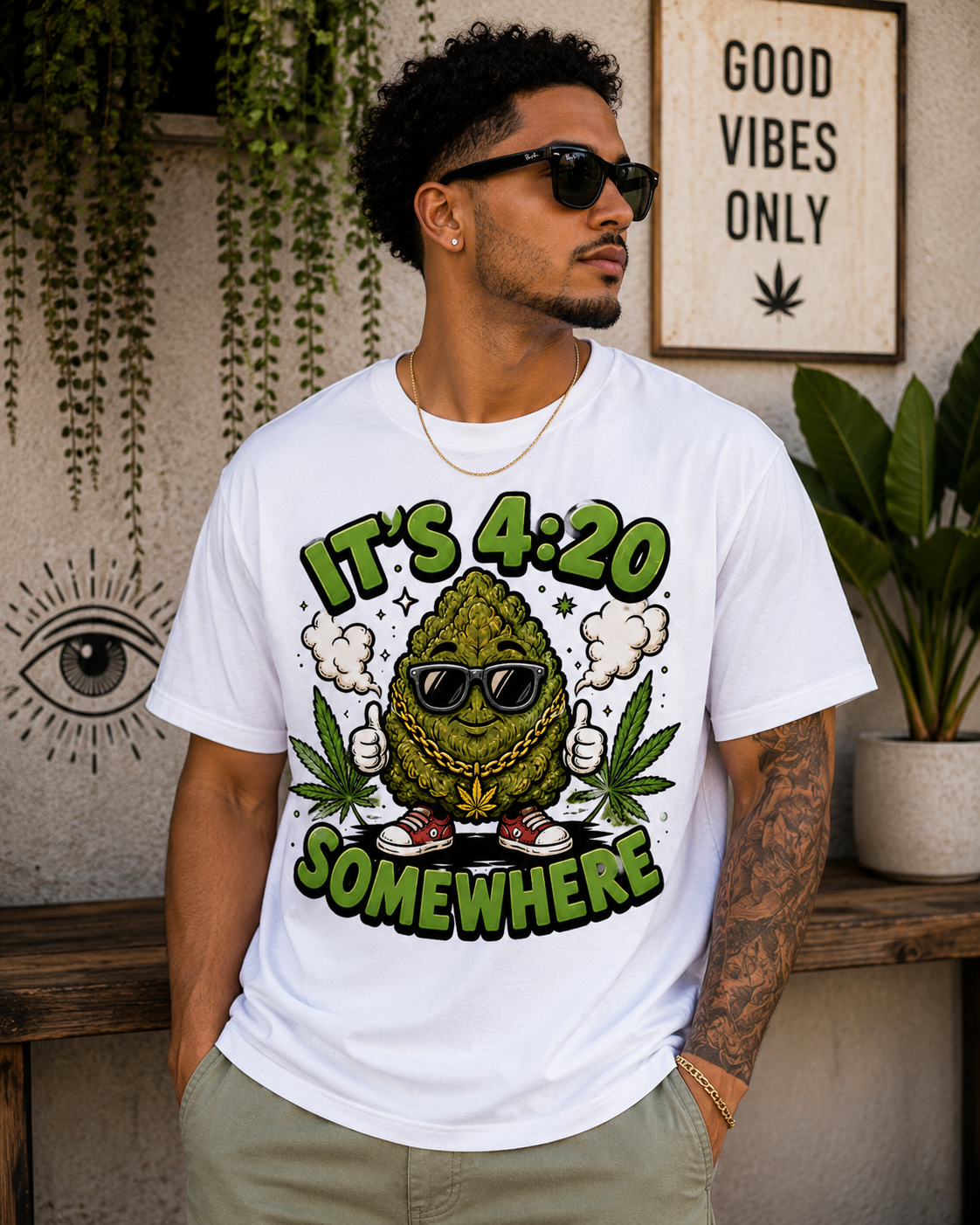 It’s 4:20 Somewhere Graphic Tee | Funny Chill Cannabis Streetwear Shirt