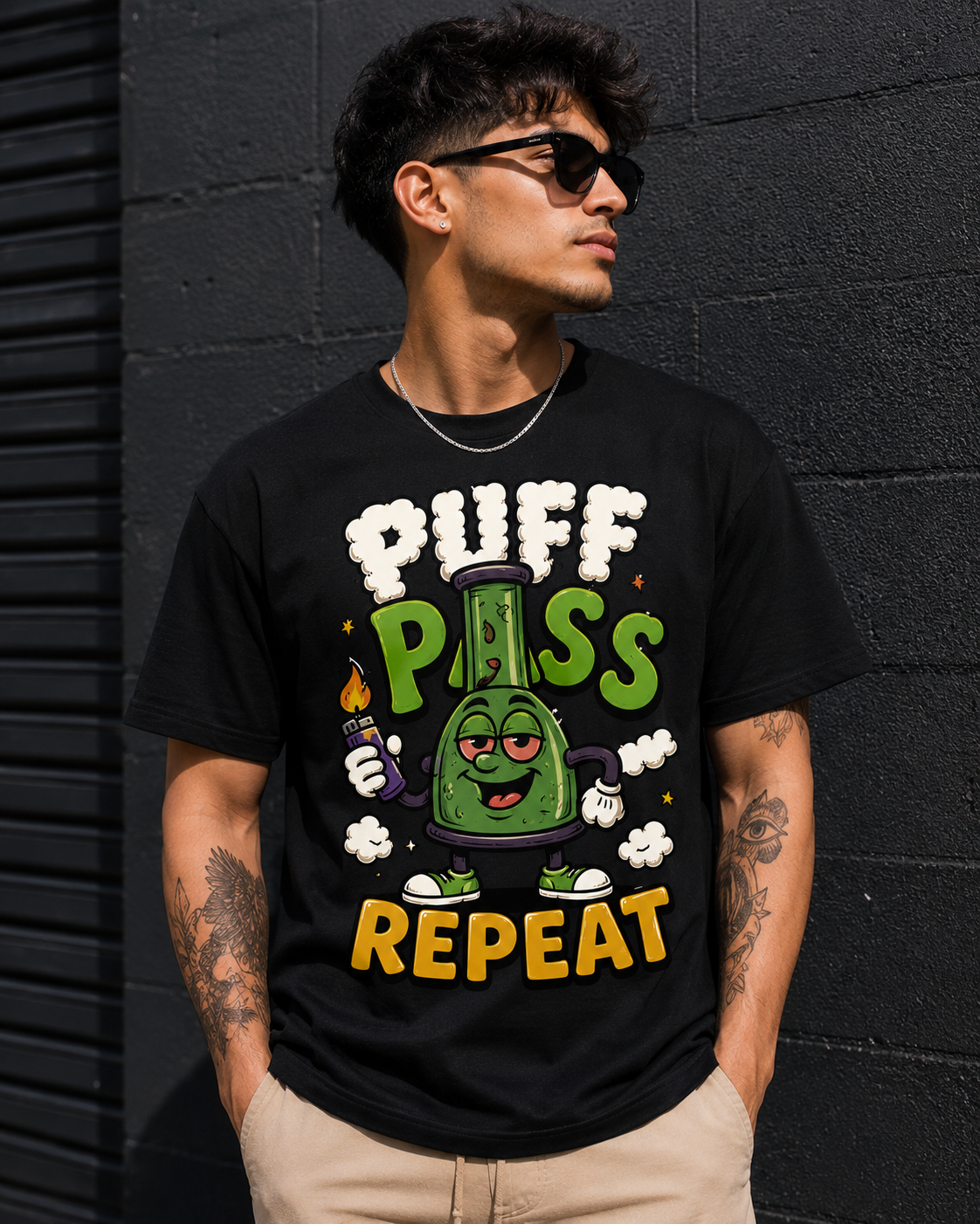 Puff Pass Repeat Shirt | Funny Cannabis Graphic Tee | Smoker Humor Streetwear