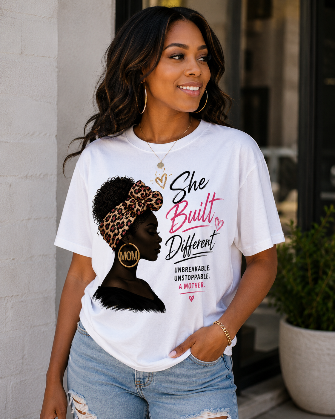 She Built Different Unbreakable Mom Graphic Tee | Empowered Motherhood Shirt