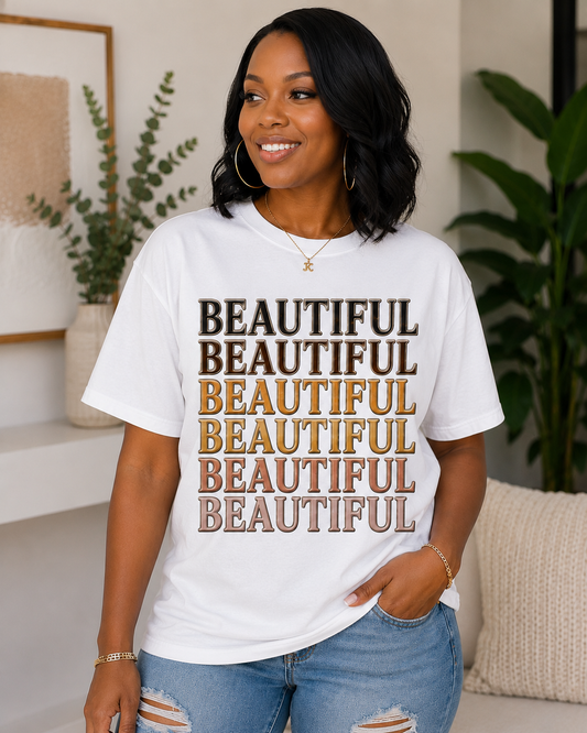 Beautiful Repeated Affirmation White Tee | Minimalist Self-Love Shirt
