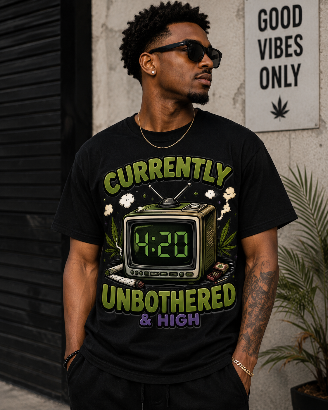 Currently Unbothered & High 4:20 T-Shirt | Funny Retro TV Graphic Tee | Chill Streetwear Shirt