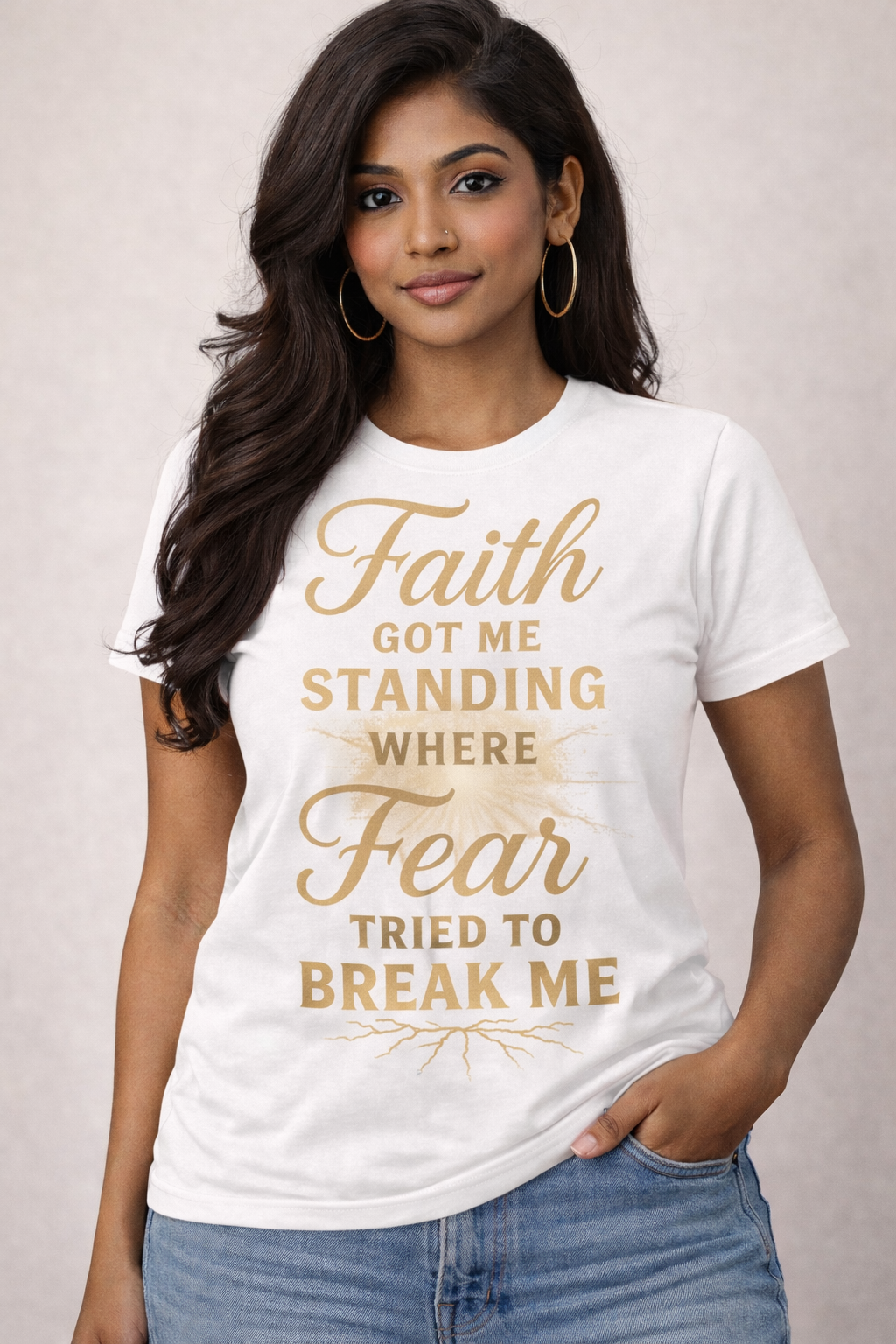 Faith Got Me Standing Where Fear Tried to Break Me T-Shirt (Inspirational Faith Tee)