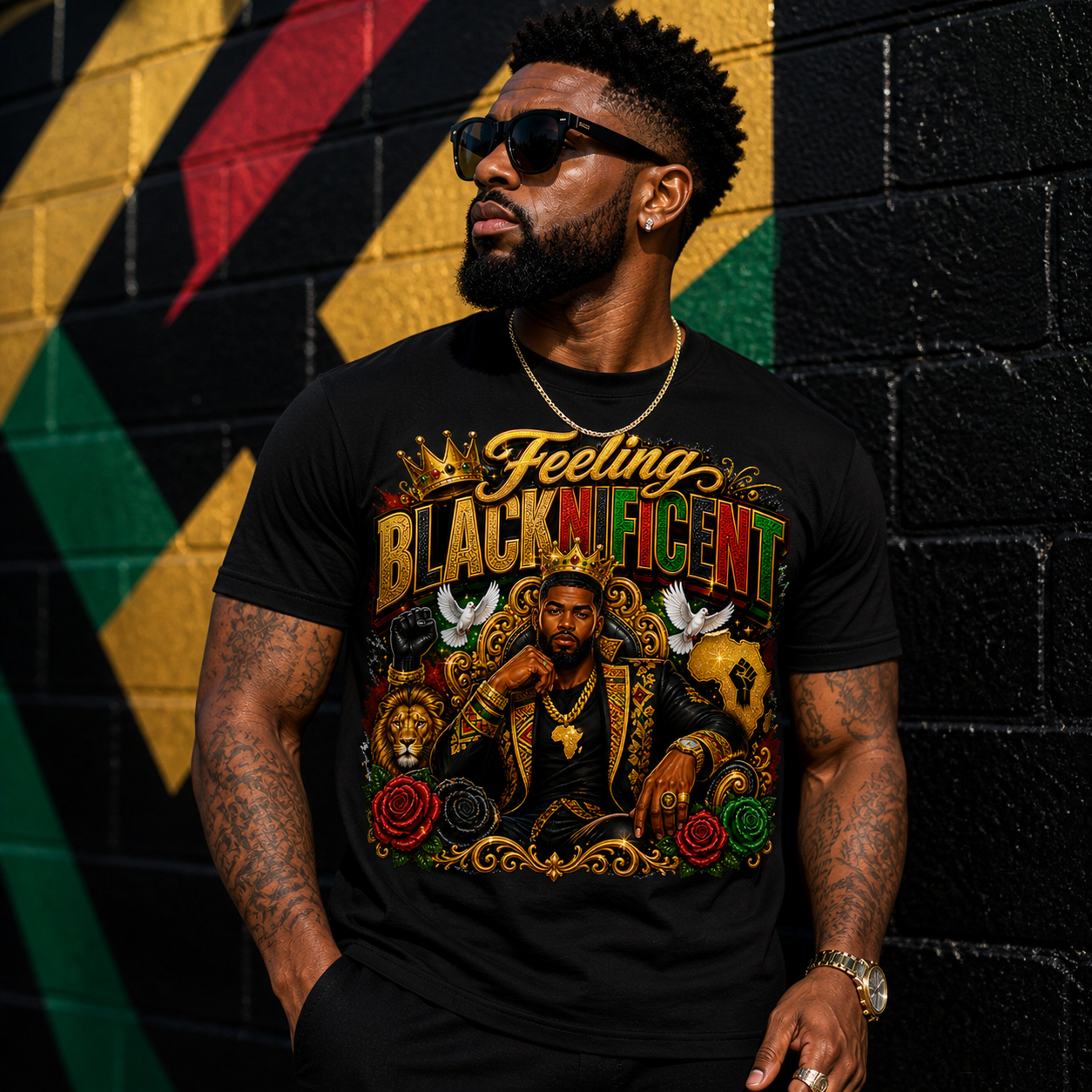 Feeling Blacknificent Men’s T-Shirt – Black Excellence King Graphic Tee | Afrocentric Power, Culture & Confidence Shirt