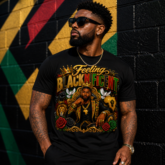 Feeling Blacknificent Men’s T-Shirt – Black Excellence King Graphic Tee | Afrocentric Power, Culture & Confidence Shirt