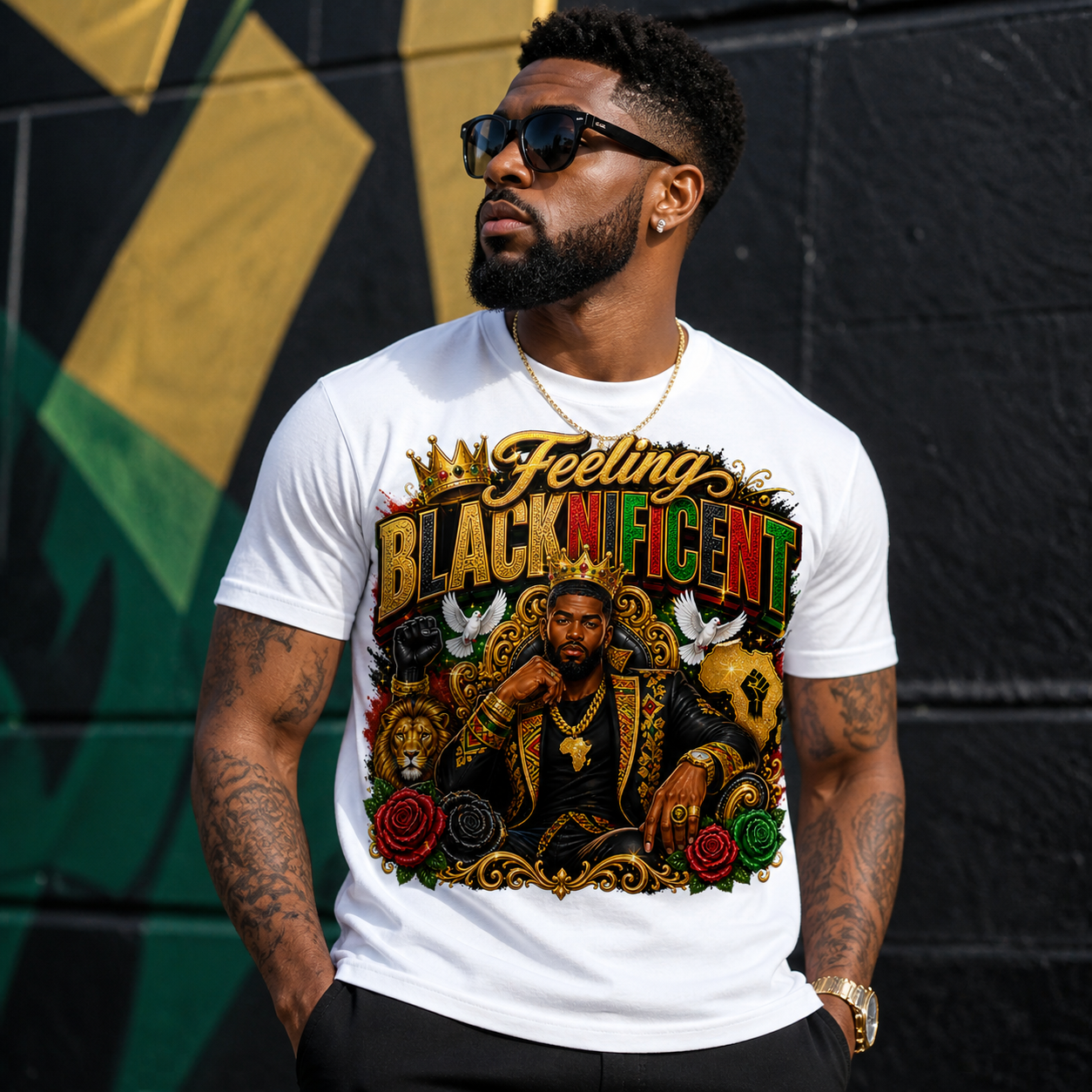 Feeling Blacknificent Men’s T-Shirt – Black Excellence King Graphic Tee | Afrocentric Power, Culture & Confidence Shirt