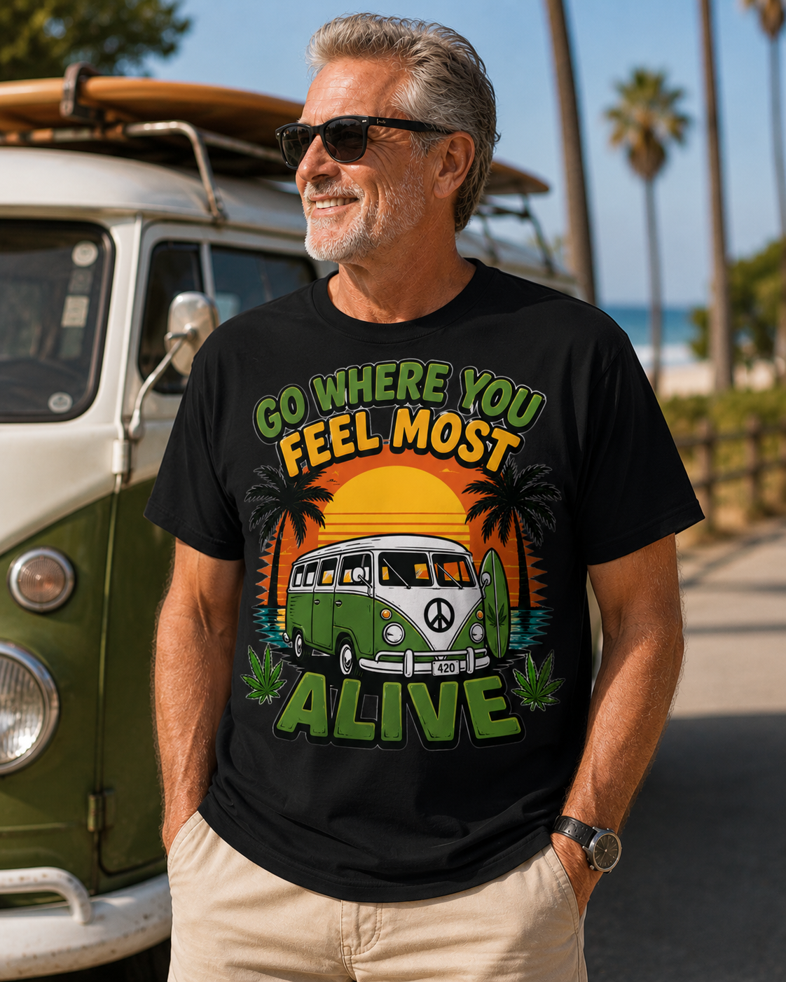 Go Where You Feel Most Alive Shirt | Retro Van Life Graphic Tee | Travel Vibes T-Shirt