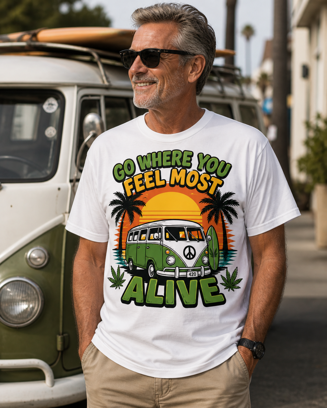 Go Where You Feel Most Alive Shirt | Retro Van Life Graphic Tee | Travel Vibes T-Shirt
