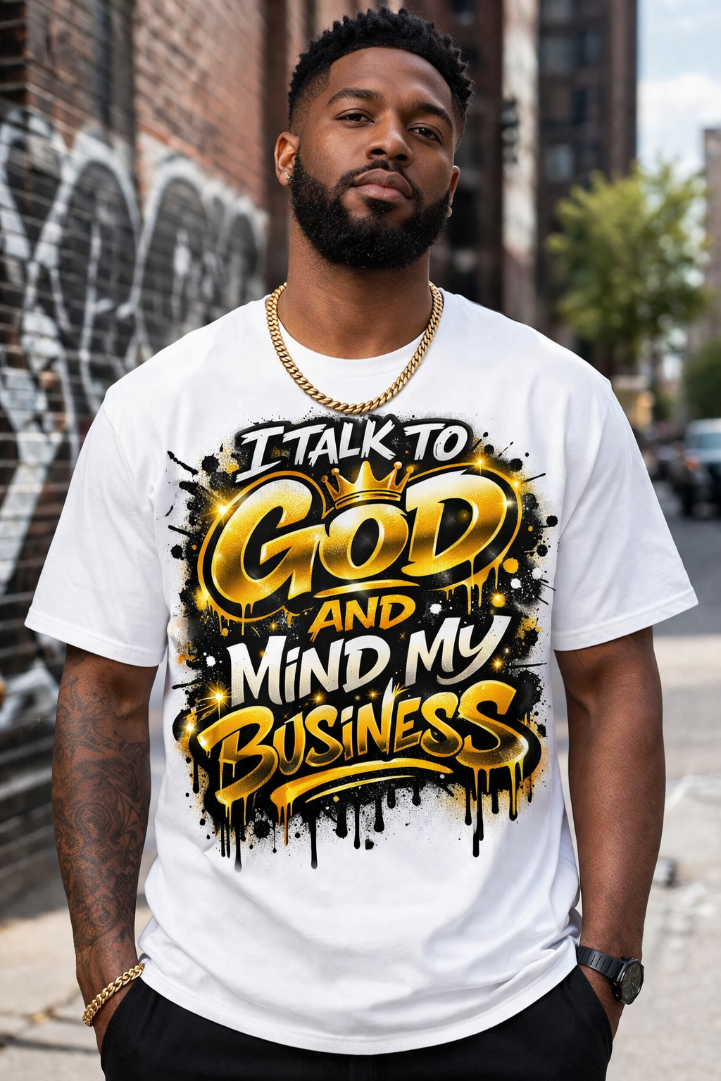 I Talk to GOD and Mind My Business T-Shirt (Faith & Streetwear Graphic Tee)