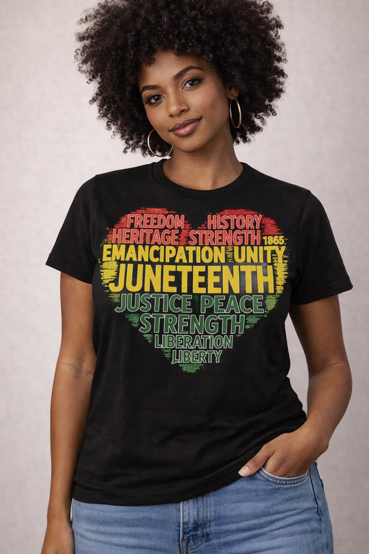 Juneteenth Heart T-Shirt – Freedom, Heritage, Unity & Strength | Cultural Pride Shirt | Black History Tee