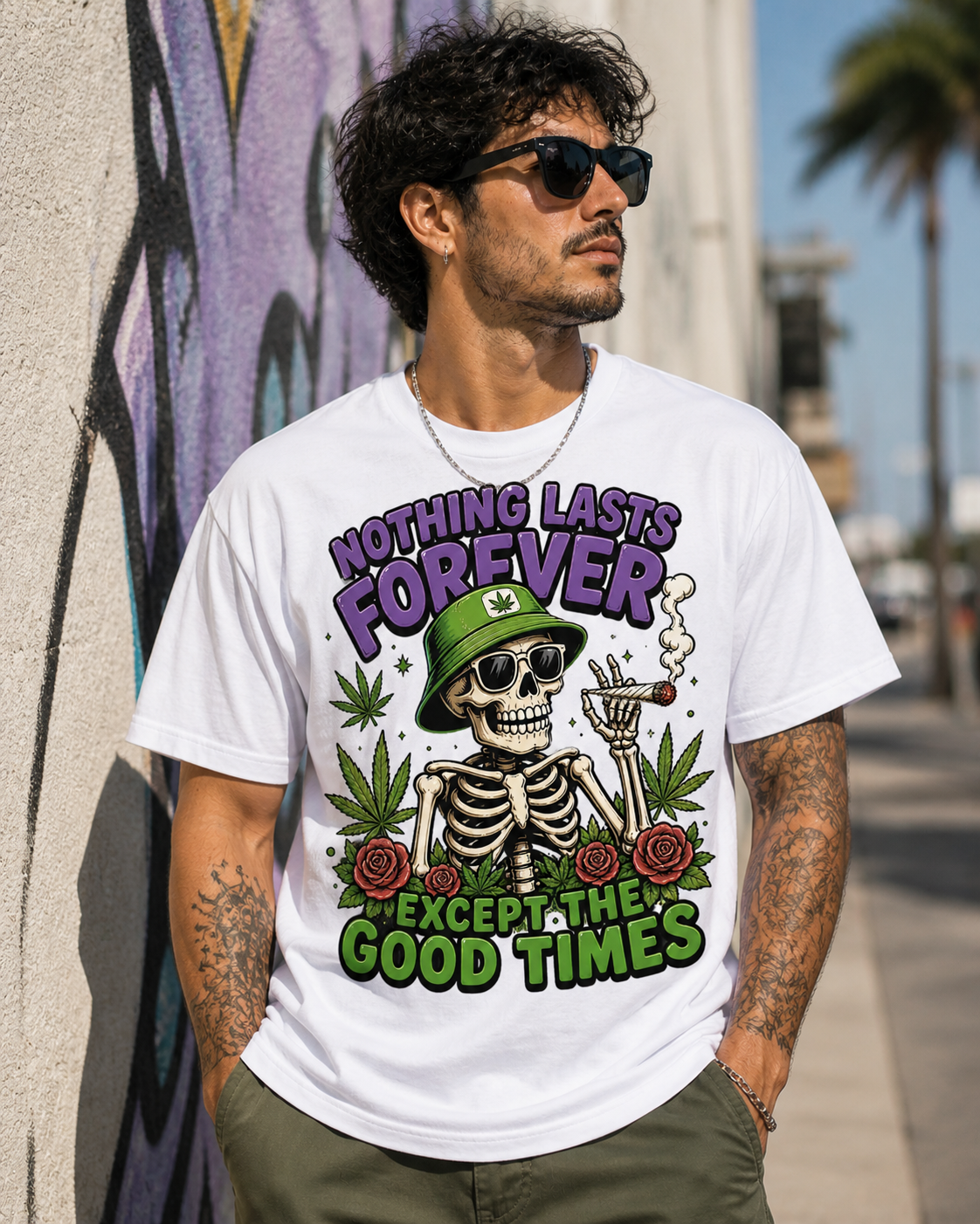 Nothing Lasts Forever Except the Good Times T-Shirt | Funny Skeleton Smoker Graphic Tee | Chill Streetwear Shirt