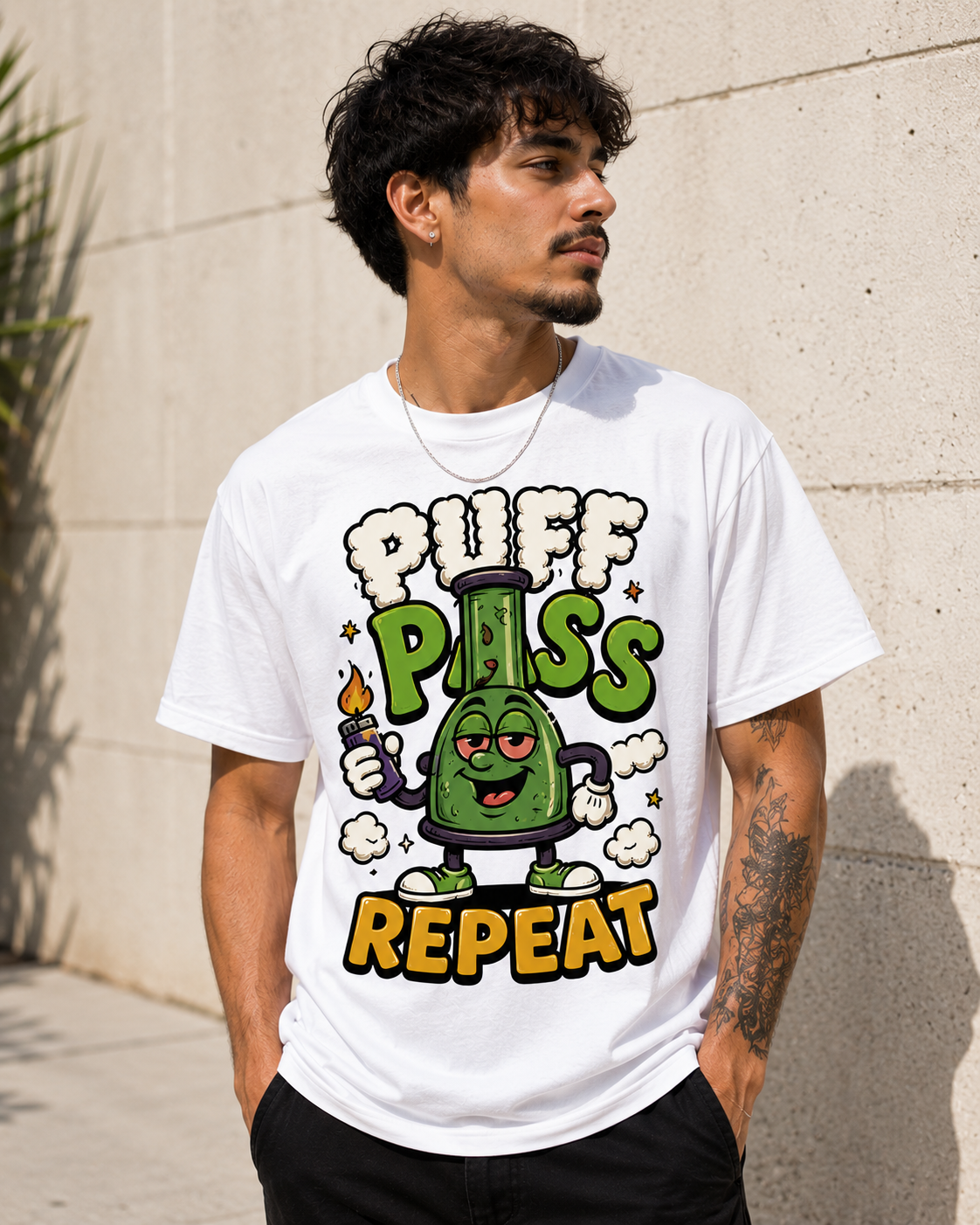 Puff Pass Repeat Shirt | Funny Cannabis Graphic Tee | Smoker Humor Streetwear