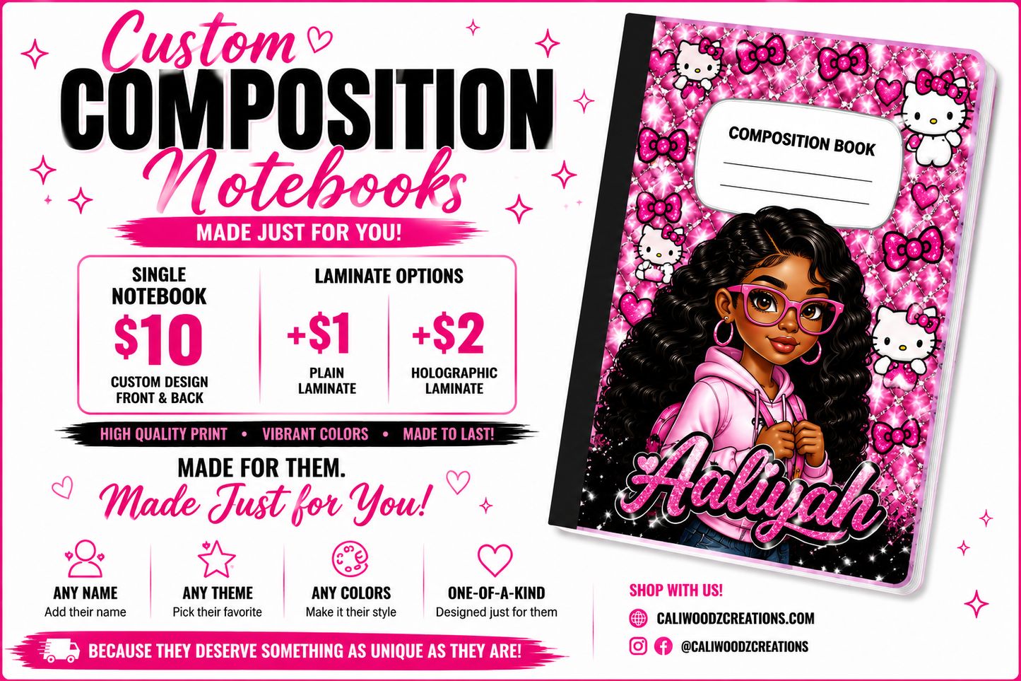 Custom Composition Notebook Personalized Front & Back
